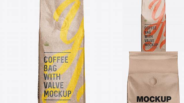 349+ Glossy Kraft Coffee Bag With Valve PSD Mockup Front View Custom Design Freebie PSD