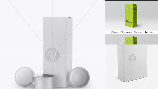 3493+ Box with Three Matte K-Cups PSD Mockup High Resolution