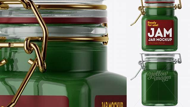 3497+ 100ml Glass Green Jam Jar with Clamp Lid PSD Mockup Halfside View Customizable Design Files