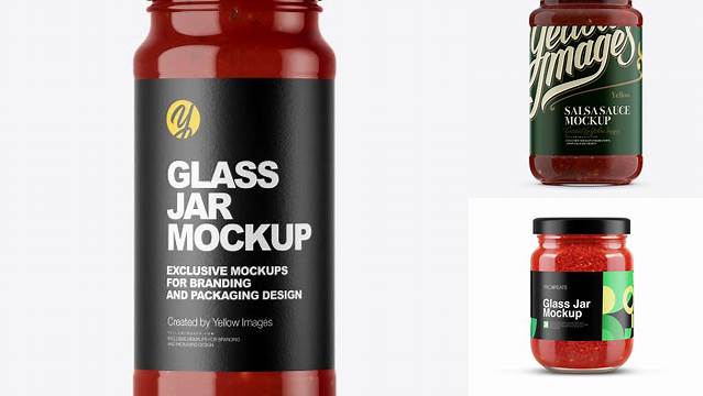 3497+ Glass Jar With Salsa Sauce PSD Mockup Eye-Level Shot Exclusive Free Photoshop Asset