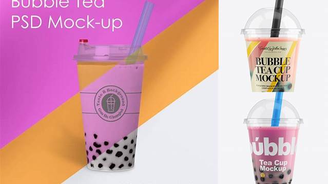 3498+ Bubble Tea Cup PSD Mockup Front View Professional Photoshop Design Freebie