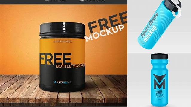 3498+ Metal Sport Nutrition Bottle PSD Mockup Front View High-Angle Shot Free Creative Design