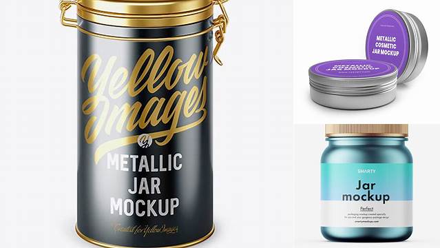 350+ Matte Metallic Jar PSD Mockup Front View Elegant and Versatile PSD Resource