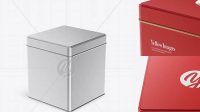 3502+ Matte Metllic Square Tin Box PSD Mockup High-Angle Shot High-Quality Design Free PSD