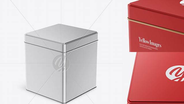 3502+ Matte Metllic Square Tin Box PSD Mockup High-Angle Shot High-Quality Design Free PSD