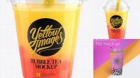 3502+ Orange Bubble Tea Cup PSD Mockup High-Angle View Versatile and Modern PSD Mockup