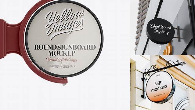 3504+ Glossy Round Signboard PSD Mockup Font View High-End Layered Mockup Free