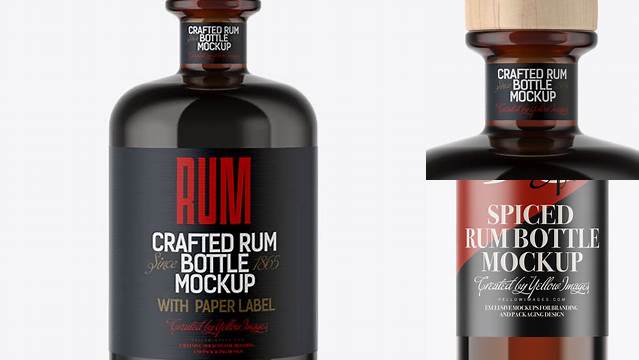 351+ Amber Glass Rum Bottle PSD Mockup High Resolution