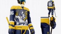 3511+ Men’s Full Ice Hockey Kit with Visor PSD Mockup Back View Free PSD for Designers