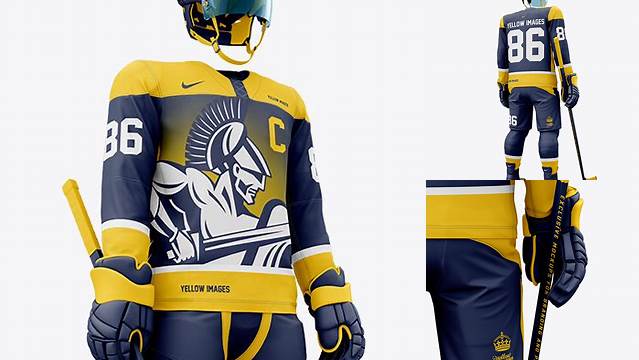 3511+ Men’s Full Ice Hockey Kit with Visor PSD Mockup Back View Free PSD for Designers