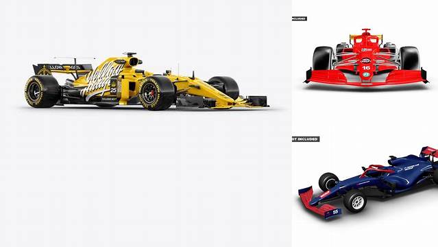 3514+ Formula One Car PSD Mockup Right Side View Customizable PSD Templates