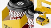 3514+ Matte Coffee Cup Holder with Matte Cups PSD Mockup Front View Advanced Photoshop Template