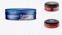 3517+ Matte Round Tin Box PSD Mockup Front View High-Angle Shot Free Photoshop Mockup Design