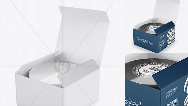 3519+ Plastic Jar In Opened Paper Box Half Side View High Angle Shot Free Mockup Templates