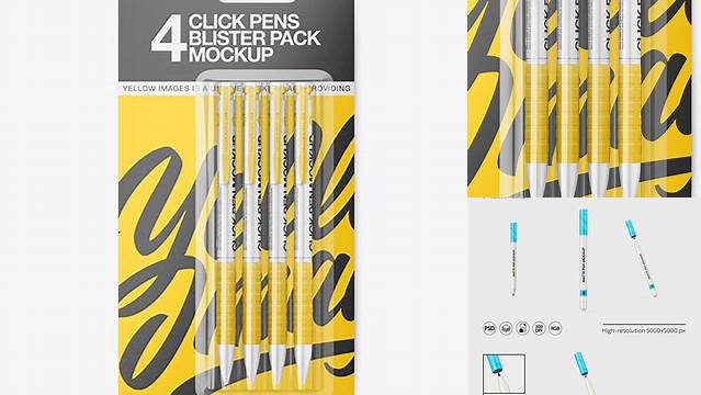 3525+ Blister Pack of 4 Click Pens PSD Mockup Versatile PSD Mockup File