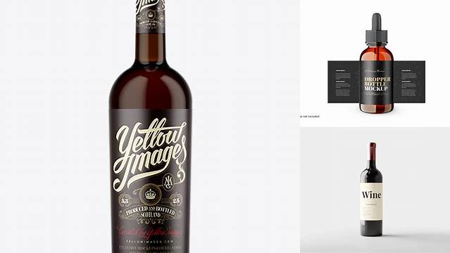 3527+ Dark Amber Glass Bordeaux Bottle PSD Mockup Creative Free Photoshop Template