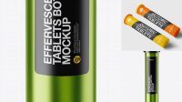 3537+ Metallic Effervescent Tablets Bottle PSD Mockup High-Angle Shot Free Design Resource