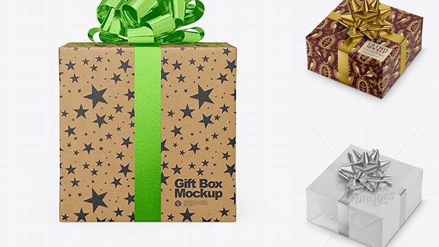 3542+ Glossy Gift Box with Metallic Bow PSD Mockup Unique Free Photoshop Files