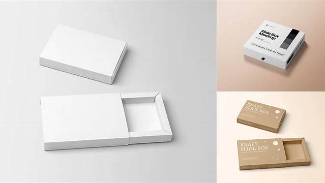 3548+ Matte Paper Slide Box PSD Mockup Front View High Angle Shot Fully Customizable Mockup PSD Free