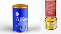 355+ Matte Tin Can PSD Mockup Front View High-Angle Shot Editable Design PSD File