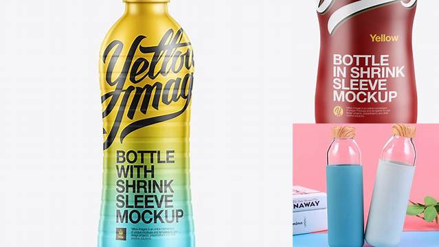 355+ Plastic Bottle in Shrink Sleeve PSD Mockup Front View High Angle Shot Versatile PSD Mockup File