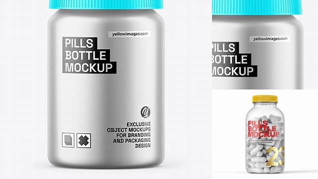 3564+ Matte Metallic Pills Bottle PSD Mockup Unique High-Resolution PSD