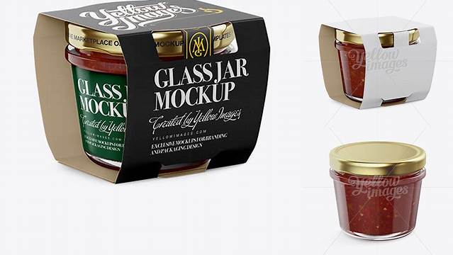 3567+ Glass Jar with Salsa Sauce PSD Mockup Halfside View Elegant PSD Mockup