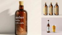 3570+ Amber Beer Bottle With Cork PSD Mockup Unique High-Resolution Design Freebie