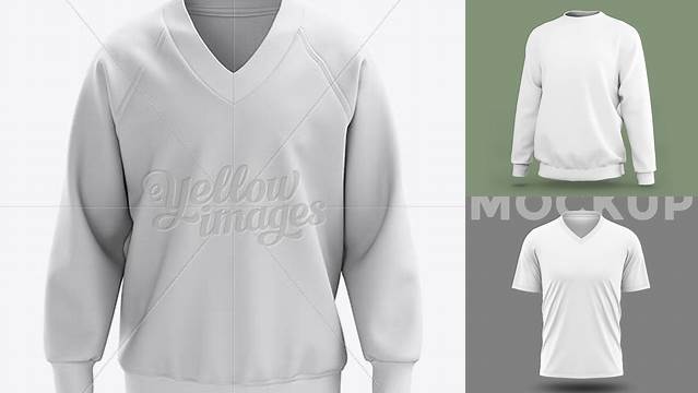 3570+ V-Neck Sweatshirt PSD Mockup Front View High-Resolution Editable PSD