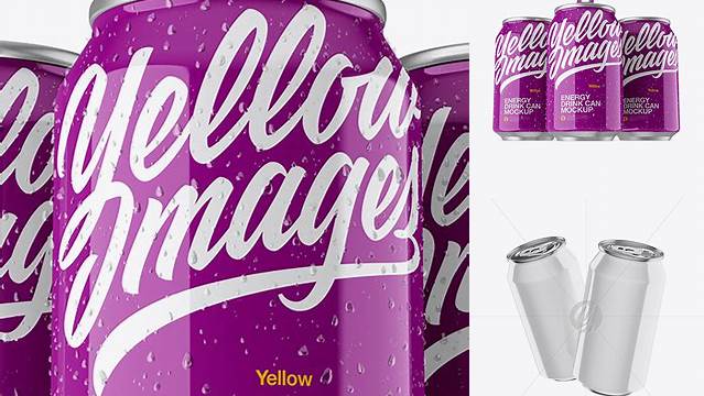 3579+ Three 330ml Metallic Aluminium Cans with Glossy Finish & Condensation PSD Mockup Hero Shot Smart Layer Mockup Free