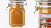 3583+ 900ml Raw Honey Glass Jar with Clamp Lid PSD Mockup Front View Eye-Level Shot Free Graphic Design Resource