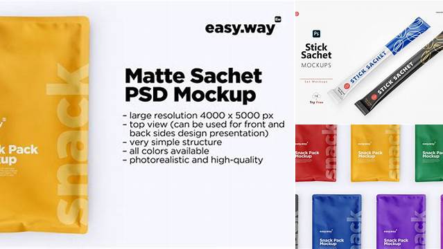 3592+ Matte Sachet PSD Mockup Half Side View Easy Editable