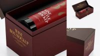 3592+ Opened Wine Box PSD Mockup Halfside View High-Angle Shot Free Editable Photoshop Template