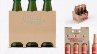 3599+ Kraft Paper 3 Pack Light Green Bottle Carrier PSD Mockup Smart Object Free Photoshop File