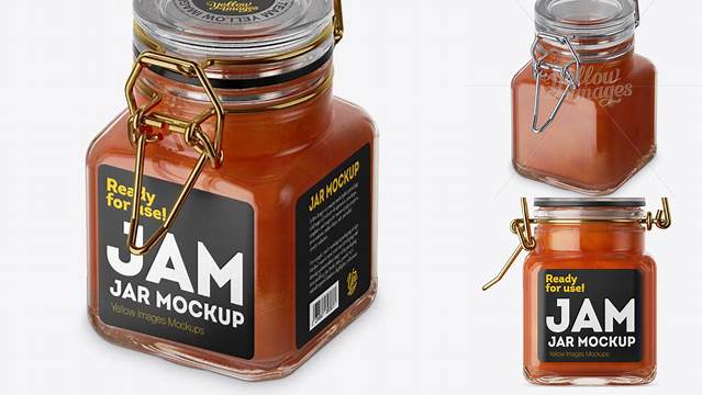 3602+ 100ml Glass Apricot Jam Jar with Clamp Lid PSD Mockup Fully Layered Photoshop Freebie