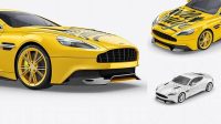 3615+ Aston Martin Vanquish PSD Mockup Half side view High-Angle Shot Download Now Free PSD Template