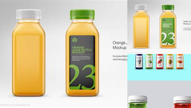 3615+ Clear Plastic Bottle With Apple Juice PSD Mockup Smart Design Template Free