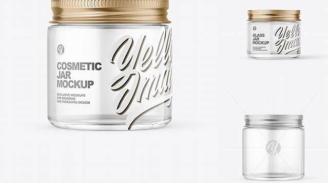 3617+ Clear Glass Cosmetic Jar with Metallic Cap PSD Mockup Free PSD for Creatives