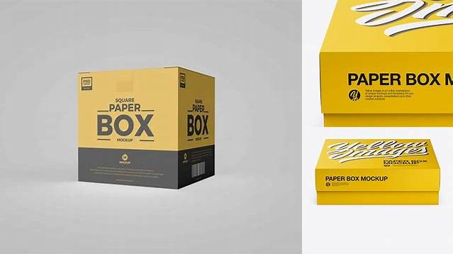 362+ Square Paper Box PSD Mockup Front View High Angle Shot Custom Mockup PSD for Free