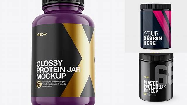 3620+ Glossy Plastic Protein Jar PSD Mockup Hero Shot Customizable Design Files