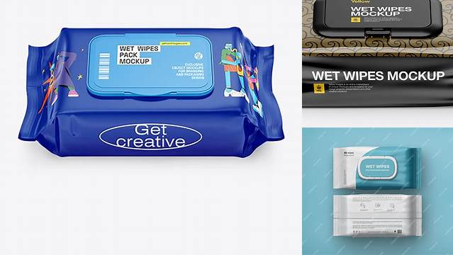 3624+ Wet Wipes Pack With Plastic Cap PSD Mockup High-Angle Shot Exclusive Layered PSD Mockup