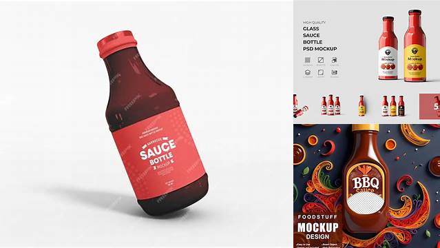 3626+ Clear Glass Bottle with BBQ Sauce PSD Mockup Fully Layered PSD Freebie