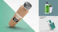 3627+ Plastic Bottle with Pump PSD Mockup Front View High-Resolution Graphic