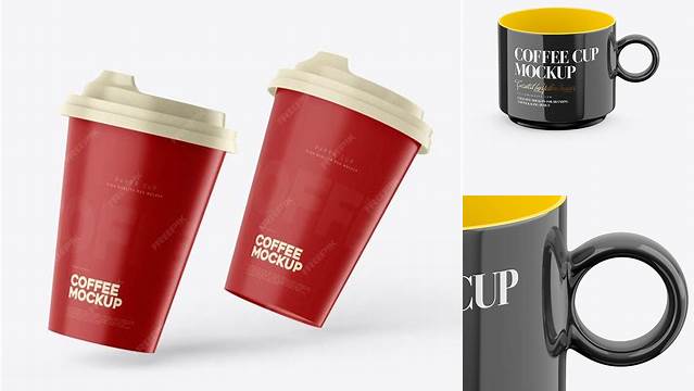 3628+ Glossy Coffee Cup PSD Mockup Front View High-Angle Shot Customizable Layered Design PSD