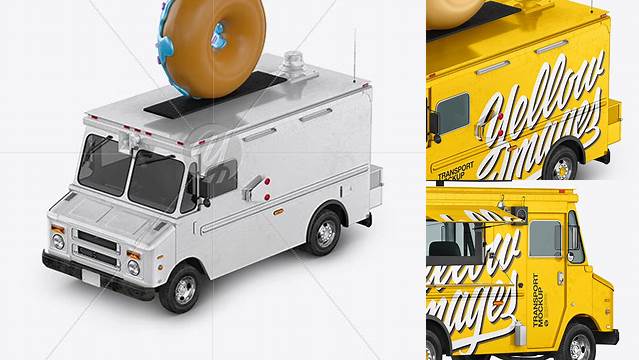 3629+ Foodtruck with Donut PSD Mockup Half Side View High-Angle Shot Fully Customizable Mockup PSD Free