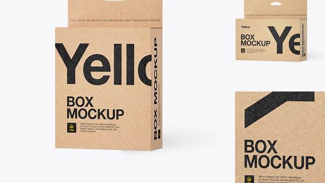 363+ Kraft Paper Box with Hang Tab PSD Mockup Halfside View Downloadable PSD Design Template