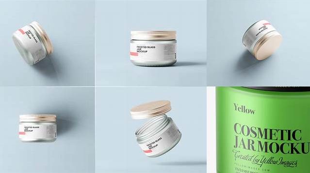 3632+ Frosted Green Glass Cosmetic Jar PSD Mockup Premium Free Graphic Resource