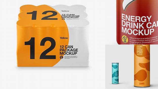 3635+ 12 Can Matte Pack PSD Mockup High-Angle Shot Creative Free PSD Graphic Design