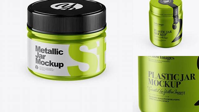 3638+ 250ml Metallic Plastic Jar PSD Mockup High-Angle Shot Exclusive Digital PSD Resource