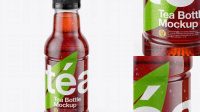 3638+ Tea Bottle with Condensation in Shrink Sleeve PSD Mockup Front View High Angle Shot Photoshop PSD Free for Designers